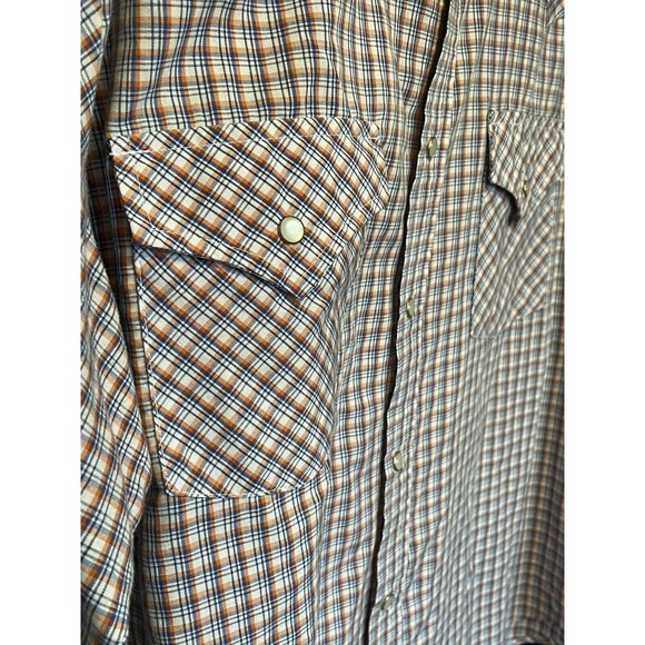 Vintage Ely Cattleman Blue White Orange Plaid Western Pearl Snap Shirt - Picture 4 of 4
